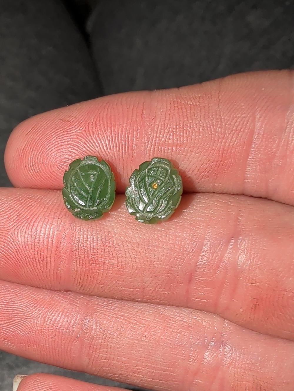 Green Jade Carved Stud Earrings - Unbranded